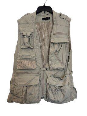 Banana Republic Khaki Multi-Pocket Tactical Vest With Mesh Panels & Detailed Poc